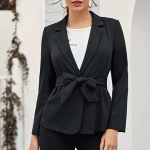 SHEIN collar belted blazer